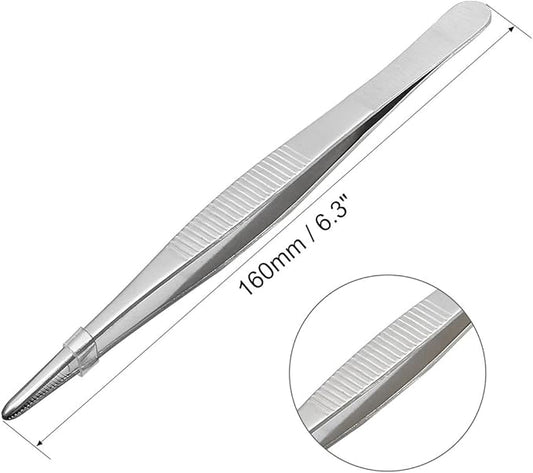 uxcell 1 Pcs 6.3-Inch 430 Stainless Steel Straight Blunt Tweezers with Serrated Tip Daily Garden Tool