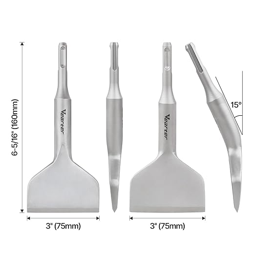 SDS Plus Chisel Bit, 3 Inches Wide Tile & Thinset Scaling Straight Chisel for Hammer Drill, 40Crmo Material Floor Scraper for Concrete & Tile Removal 160 x 75 mm (6.3" x 3")