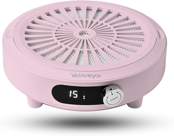 Nail Dust Collector, Rechargeable & Cordless 3800 RPM Low Noise Nail Vacuum Fan with LED Display, Adjustable Speed, Reusable Filter, 30 Pcs Paper, for Acrylic Nails, Salon & Home, Pink