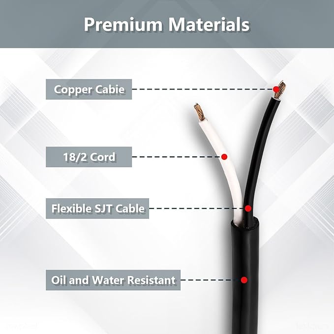 2 Pack 18AWG 6 Foot Power Tool Cord Supply Cable Replacement for Drills, Vacuums, Miter Saws,Sanders, Chop Saws, Grinders, Appliances, Motors etc Power Tools 2 Prong Polarized Plug