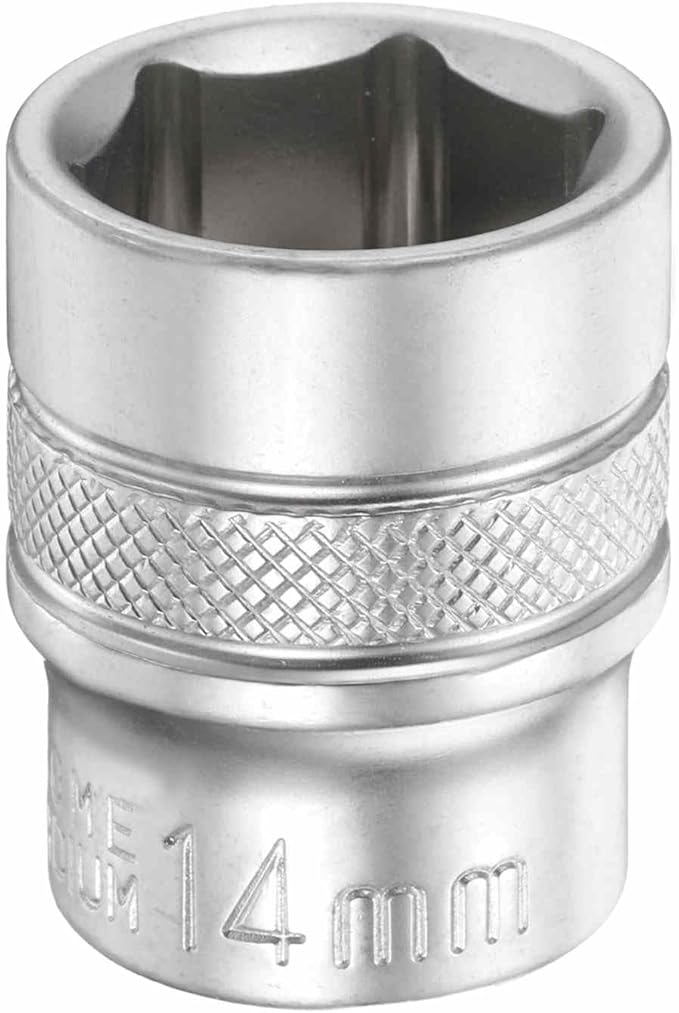HARFINGTON 6 Points Deep Socket 1/4" Drive 14mm Deep Metric CR-V Steel Polished Nickel Plating Flip Sleeve 25mm / 1" Extra Long Socket Tool for Home Auto Nuts Bolts Repair