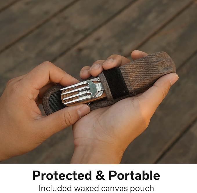 CIVIVI Partake 4-in-1 Camping Utensil, Detachable Stainless Steel Folding Knife, Fork, Spoon & Bottle Opener Multi-Tool, with Waxed Canvas Pouch for Travel Camping Hiking, C24032C-2, Coyote Brown