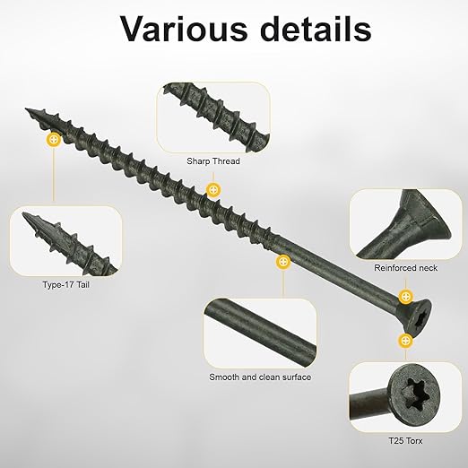 Wood Screws #10 x 4?쇺? T25 Star Torx Drive Flat Head Deck Screws, Green, 52Pcs (1lb)