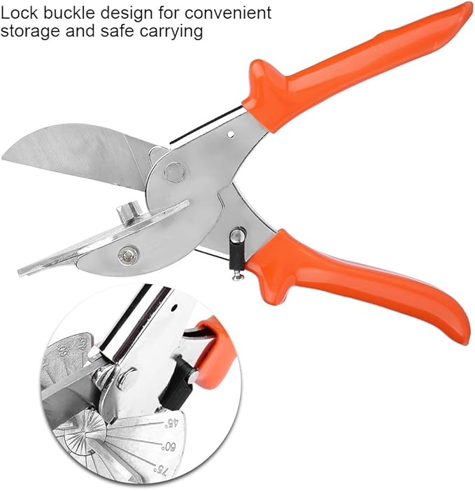 Adju Angle Scissors Shear with SK5 Blade Lock Buckle Design for Rubber Strip Cutting (Adju angle shears (orange handle))