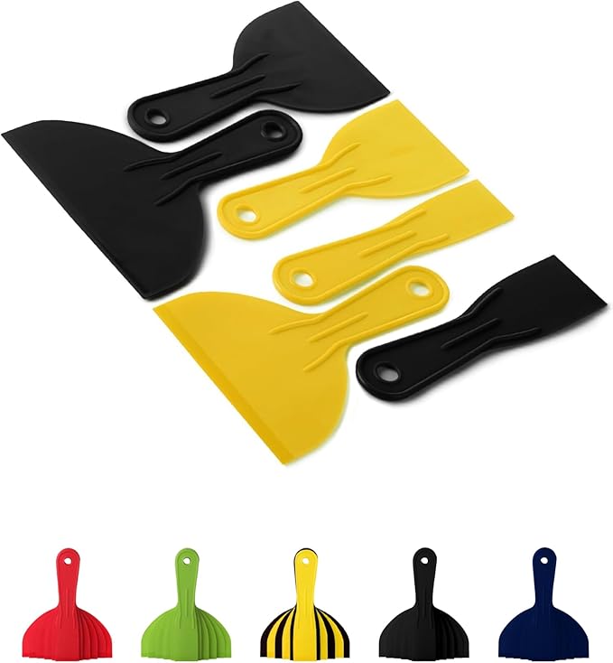 Bates 6 Pack Plastic Putty Knife Set - Black & Yellow, Paint Scraper, Spackle Tool, Spreader
