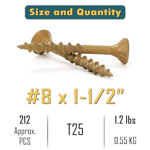 WELLOCKS Deck Screws, Wood Screws, Tan, Superior Rust Resistant, Epoxy Coated, Above 1000 Hour Salt Spray Coating T25 Torx Star Bit Included for Outdoor Wood Fence (1.2LBS Tan, #8횞1-1/2")