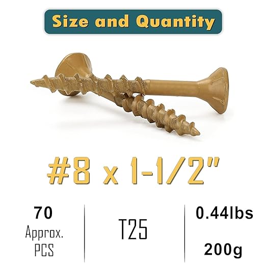 WELLOCKS Deck Screws, Wood Screws, Tan, Superior Rust Resistant, Epoxy Coated, Above 1000 Hour Salt Spray Coating T25 Torx Star Bit Included for Outdoor Wood Fence (Trial Size 0.44LBS, #8횞1-1/2")