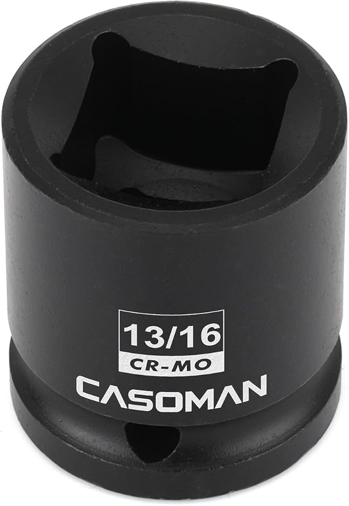 CASOMAN 1/2" Drive 4-Point Square Socket-13/16", Budd Wheel Impact Socket, CR-MO
