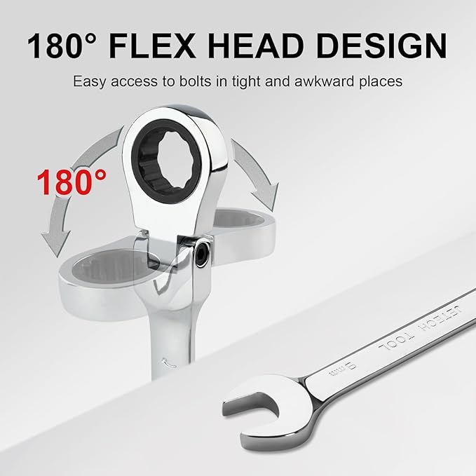 Jetech 9mm Ratchet Wrench Flex Head: Box End Wrench 12Pt| Metric Ratcheting Combination Chrome Vanadium,Forged, Extra Durability