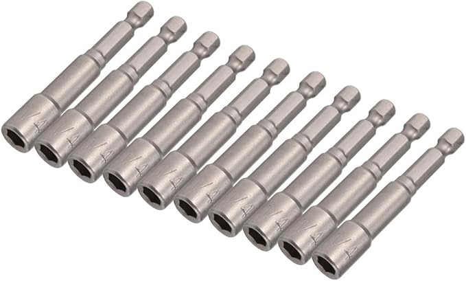 Yakamoz 10Pcs Magnetic Nut Setter Driver Drill Bit Set 1/4" Hex Shank to 1/4" Hex Socket Power Nut Driver Bits, 2-Inch Length
