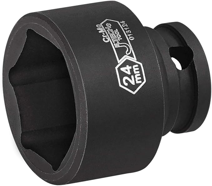 Jetech 3/8 Inch Drive 24mm Standard Impact Socket, Made with Chrome Molybdenum Alloy Steel, Heat Treated, 6-Point Design, Metric