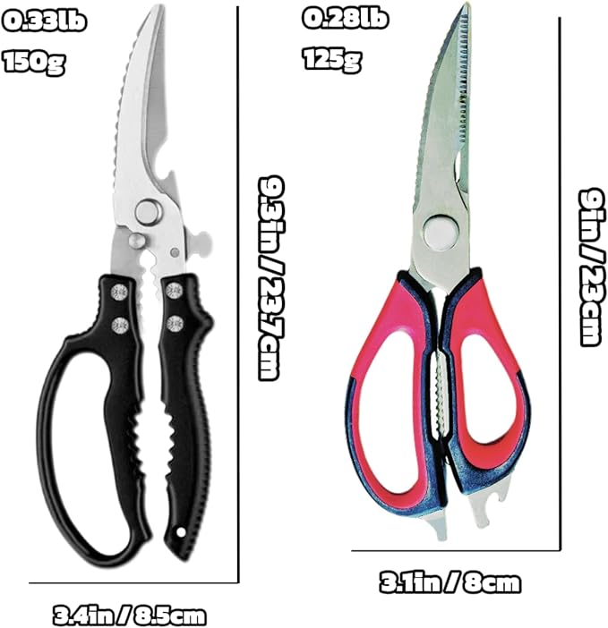 2-Pack Heavy Duty Kitchen Shears - Ultra Sharp All Purpose Food Scissors for Cutting Chicken Bones, Meat & Vegetables, Multi-Function Stainless Steel Cooking Shears (Black & Red)