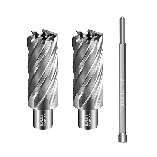 SALI 2 pcs Annular Cutter Diameter 1-1/8 Inch with Weldon Shank 3/4" (with 2 Flats) Cutting Depth 2" Mag Drill Bit for Magnetic Drill Press HSS Fully Ground Drill with One 1/4"*4" Pilot Pin