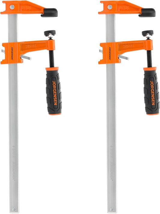 JORGENSEN 2-pack Steel Bar Clamps Set, 12-inch Medium Duty, 600 Lbs Load Limit, for Woodworking