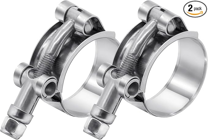 2 Pack 1.5 inch T-Bolt Hose Clamps, Stainless Steel_304 Working Range 44mm-50mm for 1.5" Hose ID, Turbo Intake Intercooler Clamp for Automotive