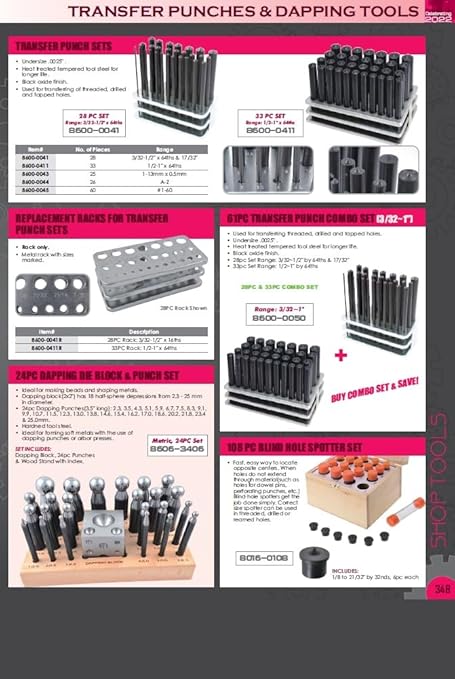 HHIP 8600-0041 28-Piece Transfer Punch Set ??3/32" to 1/2" by 64ths + 17/32", Precision Undersize .0025", Hardened Tool Steel, 4-7/8" Long, Black Oxide, Indexed Stand for Accurate Hole Transfer