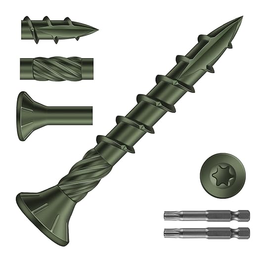 #8 x 1-1/4" Deck Screws (1990Pcs) 10lb. Carbon Steel, Green, Flat Head, Rust Resistant epoxy Coated, with T25 Star Bit