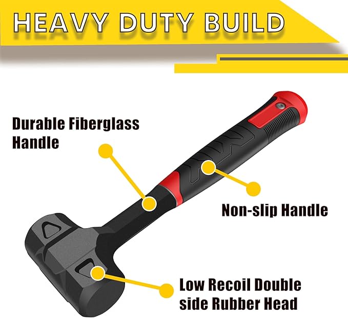 YIYITOOLS 2LB (32oz) Dead Blow Hammer, Heavy Duty One-Piece Forged Carbon Steel Construction, Steel Ball-Filled Head, Anti-Vibration Rubber Grip, Spark and Rebound Resistant, Ideal for DIY, Automotive