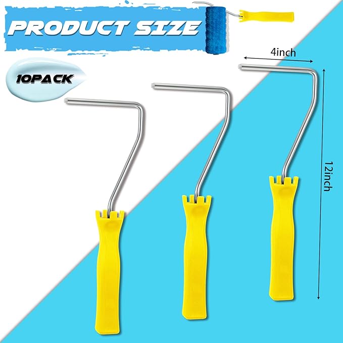 Baderke 10 Pcs 4 Inch Mini Paint Roller Handle 12 Inch Frame Small Paint Roller Brush Painting Supplies for Wall House Homes(Yellow)