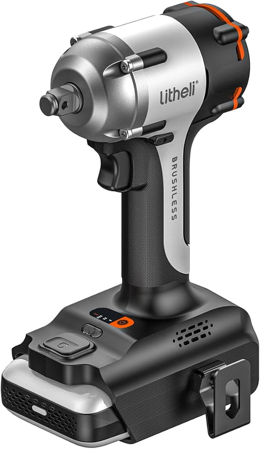 LiTHELi Cordless Impact Wrench, 1/2 Inch Hog Ring Brushless Impact Gun with 12,500 mAh Battery, Variable Speeds Impact Driver for Car Home, Charger not Included