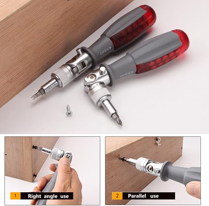 szhdxsy Upgraded Ratchet Screwdriver - 10 in 1 Multi Angle Adjustable Screwdriver With 180 Degree Pivoting Angled Screw Driver (Magnetic Drill Bit)