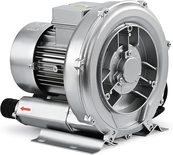 0.6HP Regenerative Blower, 41CFM 110V 60Hz Single Phase, High-Pressure Vortex Ring Blower, Industrial Vacuum Pump for Air Blowing Or Suction for Sewage Aeration Aquarium Fish Pond, Silver