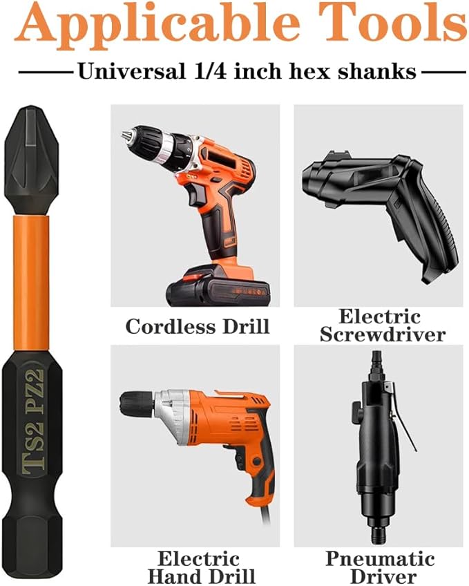 10PCS Magnetic PZ2 Pozi Screwdriver Bit Set Quick Release 1/4 Inch Hex Shank Pozidriv #2 Drill Bits S2 Alloy Steel Impact Driver Bit for Power Drilling (2 Inch Length)