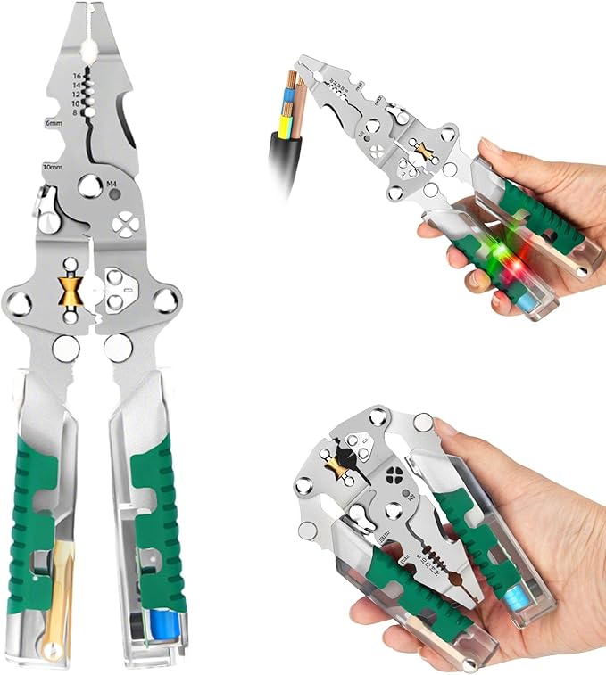 18 In 1 Foldable 竊톓re Stripper, 2025 New Wire Strippers with Voltage Detector, Multifunctional Wire Stripping Pliers for Cutting And Pulling Wires Cable, Cable Cutters with Plier, Crimper (1PCS)