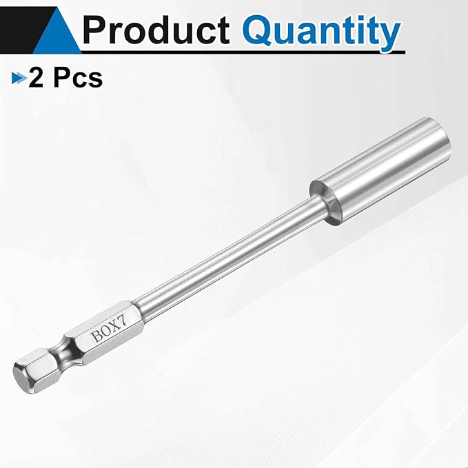 HARFINGTON 2pcs Nut Driver Drill Bit 7mm Metric Socket 1/4" Hex Shank 3.94" (100mm) Long 6-Point Socket Quick Change CR-V Steel Bolt Setters for Power Drill Driver
