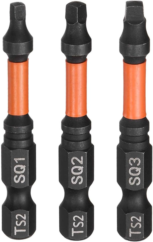 HARFINGTON 3pcs Square Head Screwdriver Bits 1/4" Hex Shank SQ1/SQ2/SQ3 Magnetic Head 2" Length S2 Steel Screw Driver Drill Bit for Repair Work Electric Screw Driver