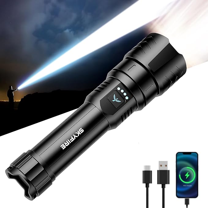 SKYFIRE Rechargeable Flashlights High Lumens,5000mAh Super Bright Flashlight Waterproof Powerful LED Tactical Flash Light for Camping Essentials Outdoor Home&Gifts