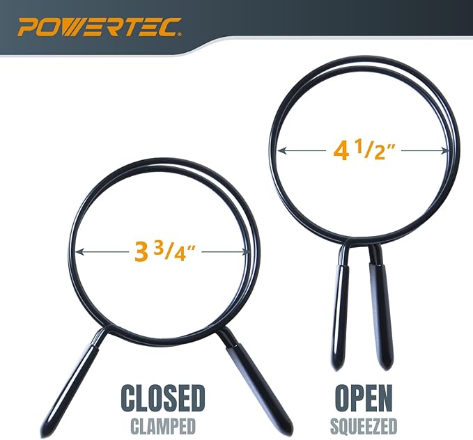 POWERTEC 4 Inch Double Loop Hose Clamps - Quick Release Spring Clamps for Dust Collector and Dryer Vent Hose, 4 pack (70195)