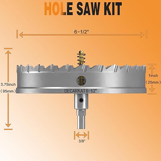 6-1/2" TCT Hole Saws for Hard Metal, Heavy Duty 165mm Tungsten Carbide Tipped Hole Cutters Set with Spring-Loaded Pilot Drill Bits for Stainless Steel, Metal, Iron, and Plastic.