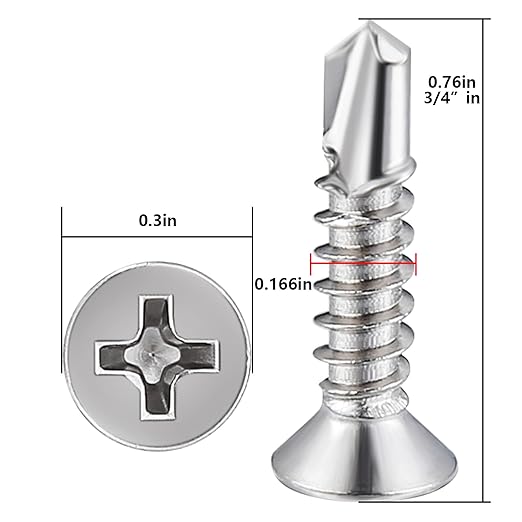 Wensilon竊?00pcs竊?8횞3/4?쓋or Sheet Metal Self-Tapping Screws 410 Stainless Steel Flat Head High-Strength Quick self-Drilling Screws