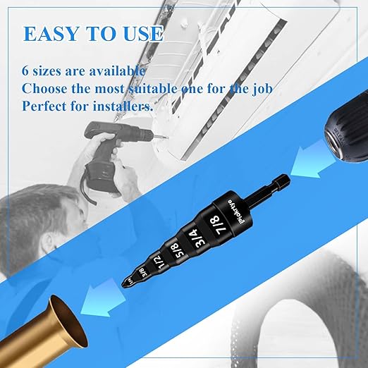 6-in-1 HVAC Repair Tool with Bit Holder, Swage Tube Expander, Boring Drill Bits, Air Conditioner Copper Pipe Flaring Tool with 1/4", 3/8", 1/2", 5/8", 3/4" and 7/8" Bits