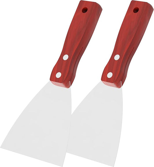 Putty Knife, 2PCS Stainless Steel Scraper Tool, Wooden Handle Metal Spackle Knives for Drywall, Decals, Wall Paper, Floor Tile, Patching, Painting, Taping, Putty knife (4"/100mm)