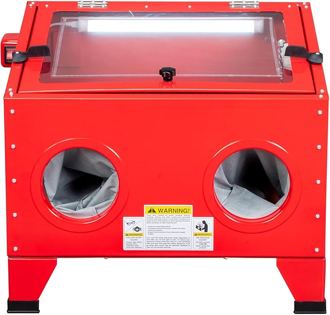 25 Gallon Sandblasting Cabinet, 40-80 PSI Power Air Sandblasting with Blasting Gun & 4 Nozzle for Stain, Removal, Paint,Heavy Duty Steel Bench Top Sand Blaster