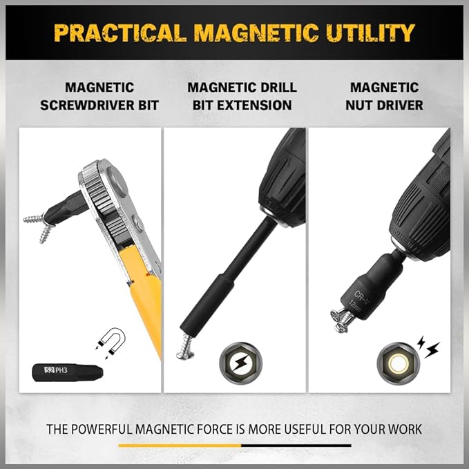 ELEAD 47-Piece Magnetic Nut Driver & Screwdriver Bit Set - Strong Magnetic Nut Drivers for Impact Drill, Power Nut Driver, Screwdriver Bit, Mini Ratcheting Wrench, Drill Bit Extension & Socket Adapter