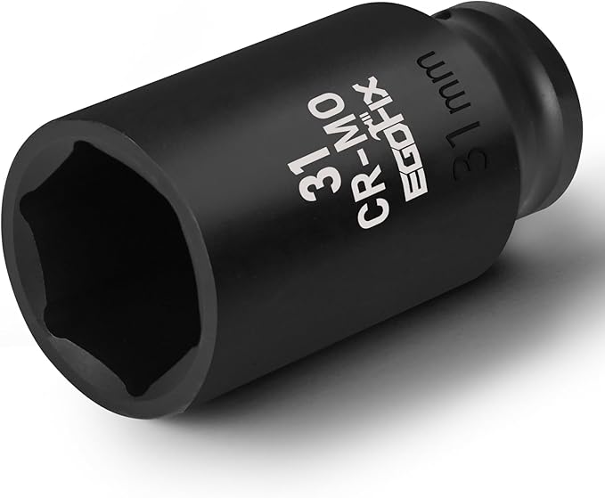 31mm Socket 1/2" Drive Deep Impact Metric Socket,CR-MO 6 Point for Easy Removal of Axle Nut