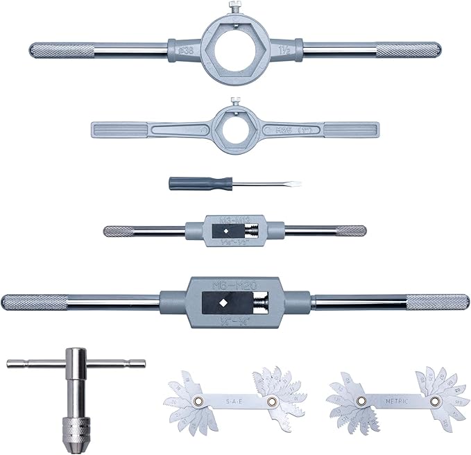86-Piece Master Tap and Hex Die Set, Premium Titanium Coating | SAE Size #4 to 5/8?? Metric Size M3 to M16 | For All Coarse, Fine, Pipe Threads | Complete with Holders, Stocks, Gauges and Metal Case