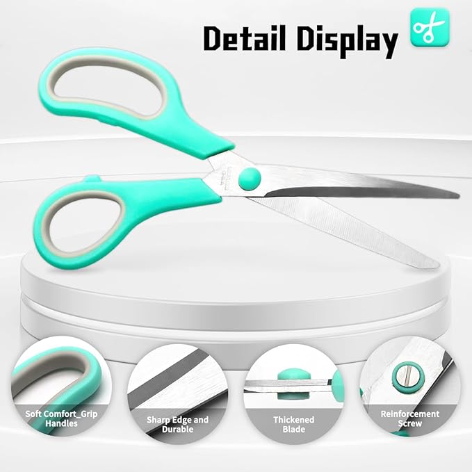 Vitoler 8.5" Scissors All Purpose, 3 Pack Ultra Sharp Blade Shears, Professional Ergonomic Comfort Grip Scissors for Office School Home Supplies Fabric Sewing DIY