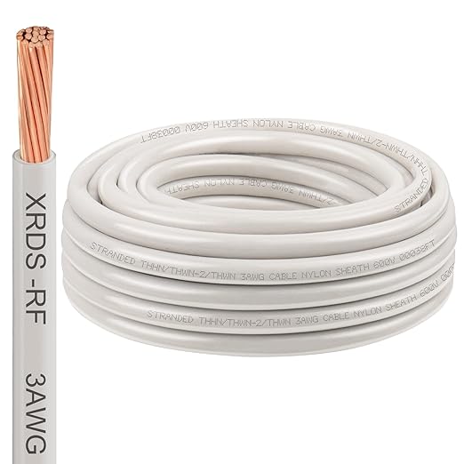 XRDS -RF 3AWG THHN Electrical Wire 25FT ??Stranded Bare Copper Conductor with PVC and Nylon Insulation, Heat and Oil Resistant Cable for Indoor & Outdoor Wiring