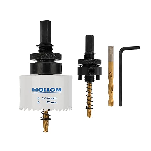 Mollom (57mm | 2-1/4") HSS M42 with 8% Cobalt BI-Metal Hole Saw with 2 Pilot Drill Bits & Arbor Smooth Cutting for PVC,Drywall,Wood,Plastic,Gypsum Board,Rubber