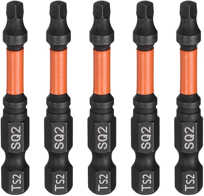 HARFINGTON 5pcs Square Head Screwdriver Bits 1/4" Hex Shank SQ2 Magnetic Head 2" Length S2 Steel Screw Driver Drill Bit for Repair Work Electric Screw Driver