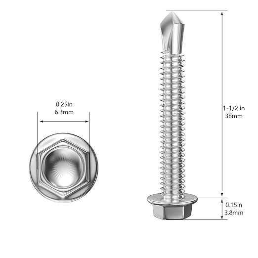 (150Pcs) #8×1-1/2" Hex Washer Head Self Drilling Screws, 410 Stainless Steel Metal SheetScrews，TEK Screws, Sheet Metal Self Tapping Screws