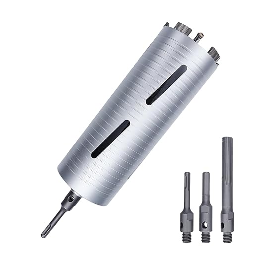 4 inch Diamond Dry Core Drill Bit, 10" Drilling Depth, 5/8"-11 Thread Core Drill Bit for Concrete Masonry Brick Block, Includes 3 Adapters SDS Plus, SDS Max and Hex (4 inch)