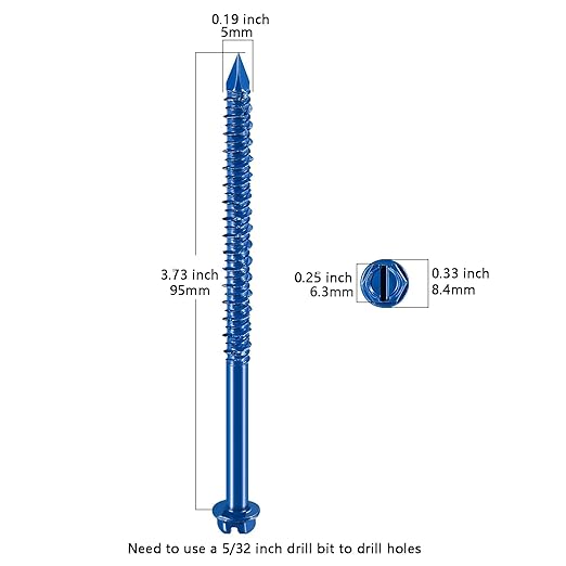 Wensilon(30 PCS) 3/16" * 3-3/4" Slotted Hex Concrete Screws Anchor Blue Hexagon Head for Anchoring to Masonry, Block or Brick Stucco