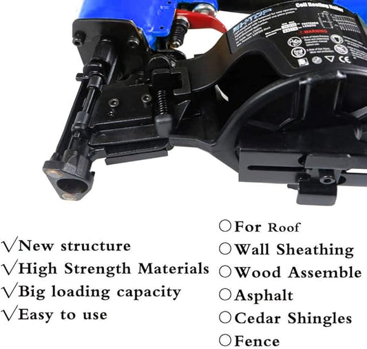 BHTOP CN45N Roofing Nailer with Roofing Knive, 15 Degree Roofing Nail Gun, 3/4-Inch to 1-3/4-Inch Coil Nails, 120-pcs Load Capacity Coil Nailer in Blue