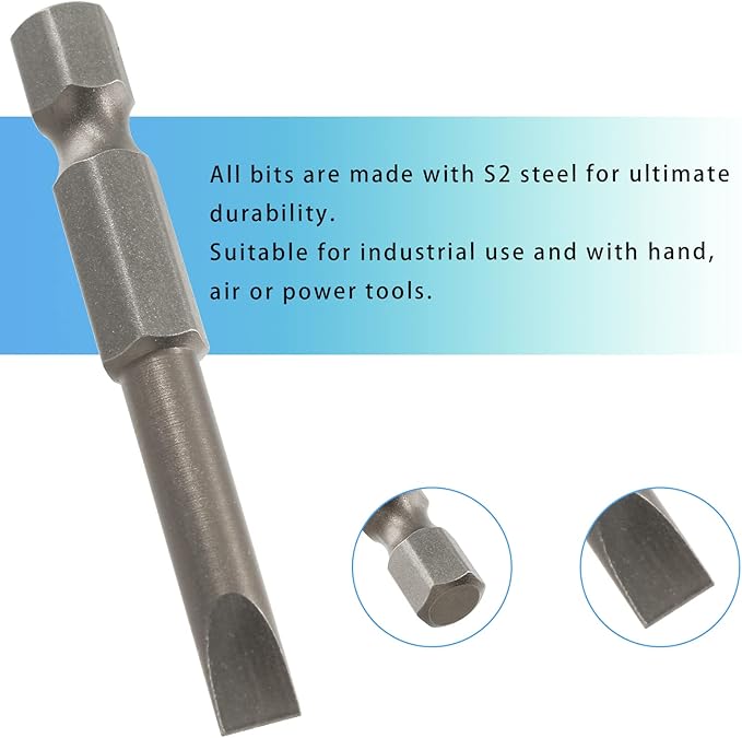 10 Pcs SL5 Magnetic Slotted Screwdriver Bits S2 Steel Flat Head Screwdriver Bits with 1/4 Inch Hex Shank, 2 Inch Length
