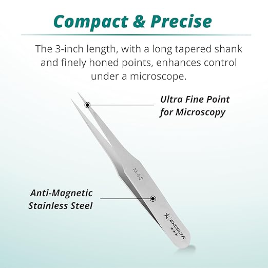 Excelta Mini Precision Tweezers, Straight Tapered Ultra Fine Point, Ideal for Handling Extremely Fine Parts, 3" Length, Professional